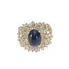 6CTW Cabochon Sapphire Diamond Cluster Ring 14k Yellow Gold Ladys Vintage Estate