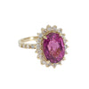 3.7CTW Oval Pink Tourmaline Diamond Halo Ring 14k Yellow Gold Womens Vintage