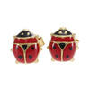 Beatle Red Black Enamel Stud Earrings Solid 14k Yellow Gold Butterfly Backs