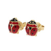 Beatle Red Black Enamel Stud Earrings Solid 14k Yellow Gold Butterfly Backs