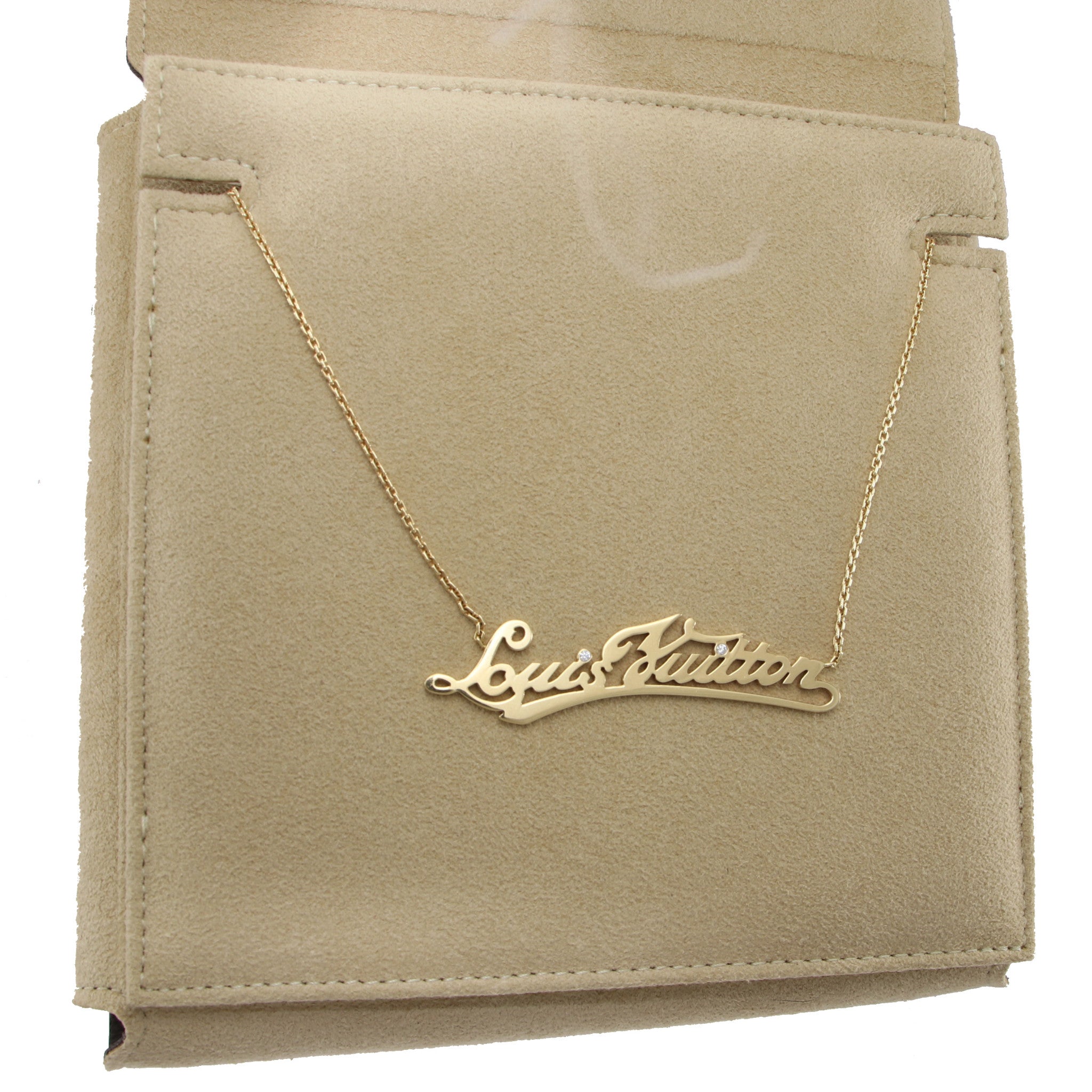 Louis Vuitton Diamond Signature ID Name Plate Necklace 18K Yellow