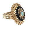 Oval Fire Opal Black Onyx Large Cocktail Ring 14k Yellow Gold Vintage Estate