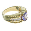 2.12ctw Oval Shape Tanzanite Diamond Cocktail Ring Ribbed 18k Yellow Gold Womens