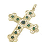 Large Orthodox Cross Green Enamel Necklace Pendant Charm Solid 18k Yellow Gold