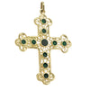 Large Orthodox Cross Green Enamel Necklace Pendant Charm Solid 18k Yellow Gold