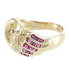 Swan Baguette Ruby Diamond Cocktail Ring 14k Yellow Gold Vintage Bird Jewelry