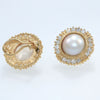 Estate 14k Yellow Gold 12mm Pearl 1.12ctw Diamond Ribbed Cocktail Clip Earrings