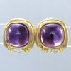 Cabochon Amethyst Diamond Clip Earrings Cocktail Vintage 18k Yellow Gold 15mm