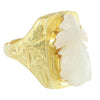Fish Ring Nephrite White Jade Womens 18k Yellow Gold Vtg Floral Etched Cocktail
