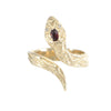Spiral Snake Ring Oval Garnet Diamond Cuff 14k Yellow Gold Antique Victorian