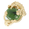 Oval Nephrite Green Jade Dragon Ring 14k Yellow Gold Hammered Vintage Cocktail