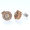 Estate Solid 14k Rose Gold 1.64ctw Diamond Halo Stud Earrings