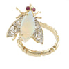 Fly BroochPin Detachable Ring Fire Opal Ruby Diamond ByPass Bamboo Band 14k Gold