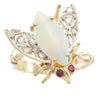 Fly BroochPin Detachable Ring Fire Opal Ruby Diamond ByPass Bamboo Band 14k Gold