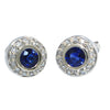 Sapphire Diamond Halo Stud Earrings 10mm Wide Solid 14k White Gold 0.78ctw