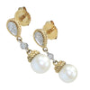 Gabriel & Co. Solid 14k Yellow 7mm Pearl .04 Diamond Drop Dangle Earrings