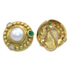 Judith Ripka 18k Yellow Gold 9mm Pearl .50ct Diamond Cabochon Emerald Earrings