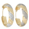 Ladies Textured Satin Finish 14k Yellow White Gold 25mm Hoop Earrings Medium
