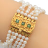 14k Yellow Gold Green 0.75ctw Emerald 6 Row Pearl Strand 1990s Vintage Bracelet